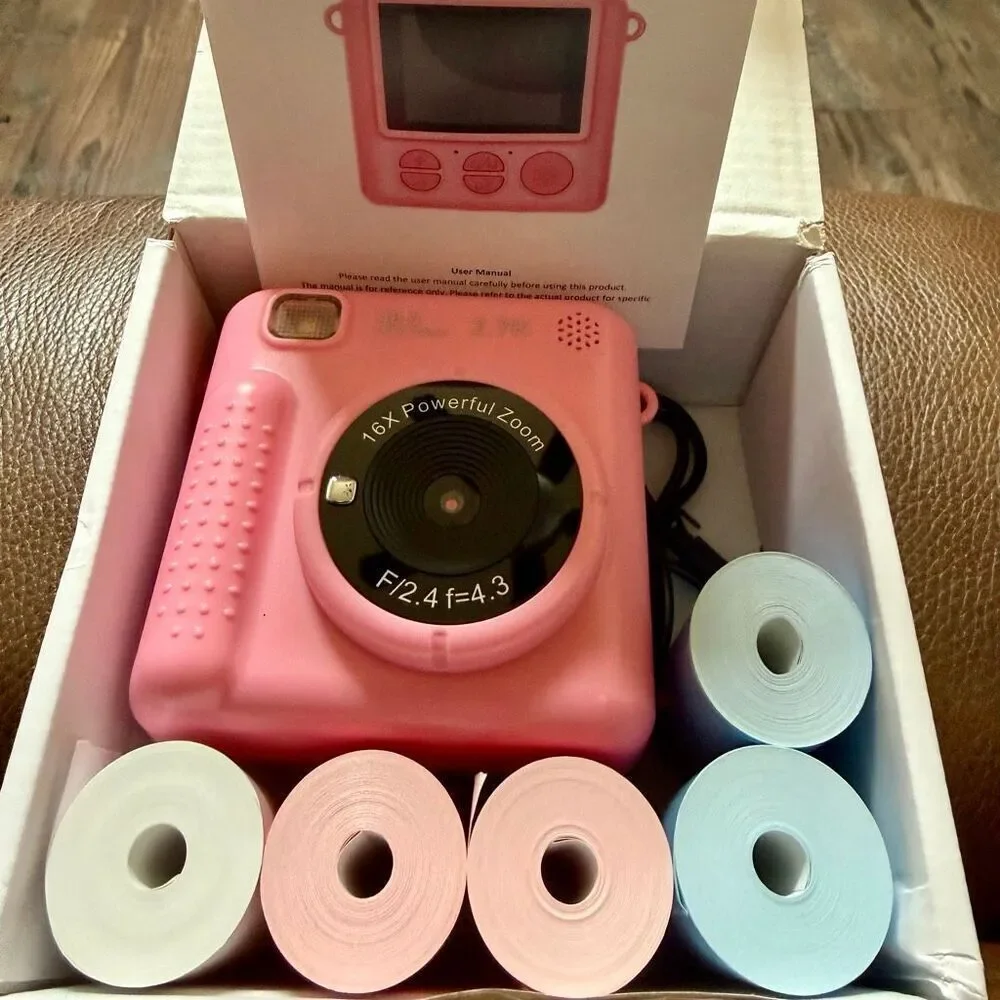 Kids Pink Camera Instant Print, Christmas Birthday Gifts for Girls Boys Age 3-12